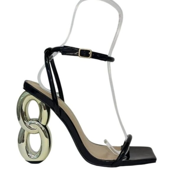 LILIANA / Duet-2 / Black / Patent Leather /  Heeled / Sandals /  With Unique - Picture 2 of 7